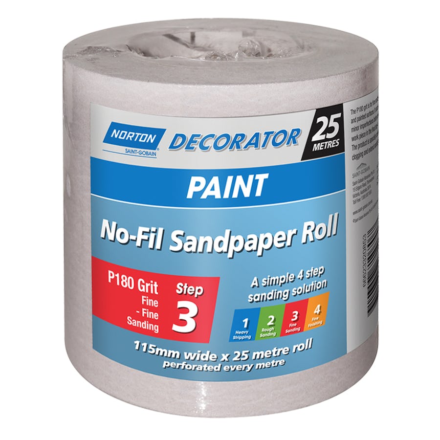 Norton No-Fil Sanding Roll for Paint 115mm x 25m (180 grit)